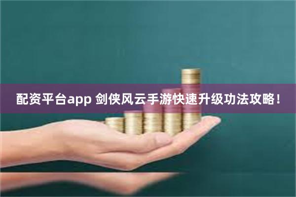 配资平台app 剑侠风云手游快速升级功法攻略！