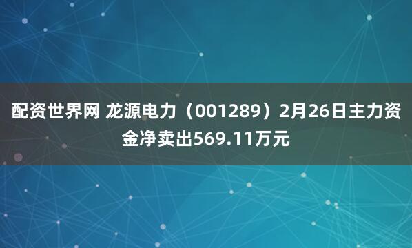 配资世界网 龙源电力（001289）2月26日主力资金净卖出569.11万元