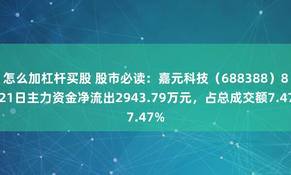 怎么加杠杆买股 股市必读：嘉元科技（688388）8月21日主力资金净流出2943.79万元，占总成交额7.47%